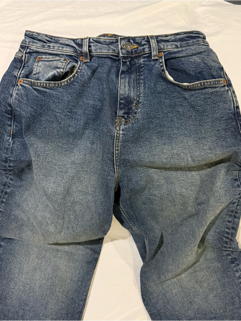 MOTEL Rocks Crop Jeans Sz 33 High Rise Relaxed Fit Straight Leg Button Fly